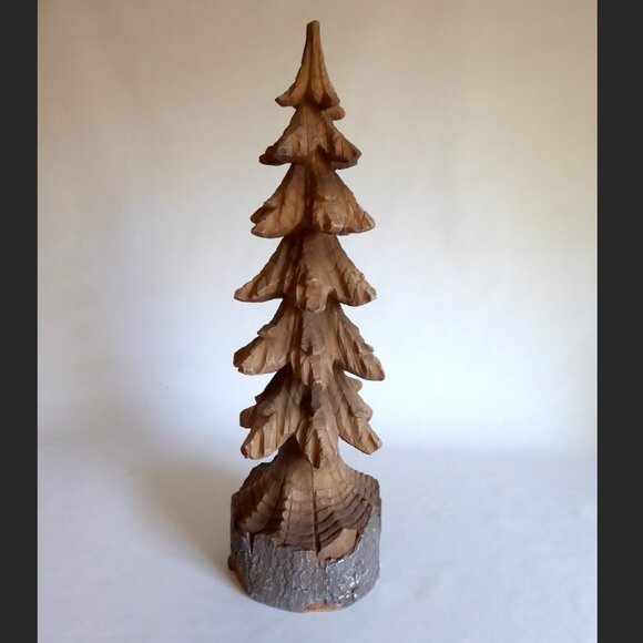 NEW 20” RESIN RUSTIC REALISTIC FAUX CARVED WOOD LOG TREE SCULPTURE CABIN DECOR